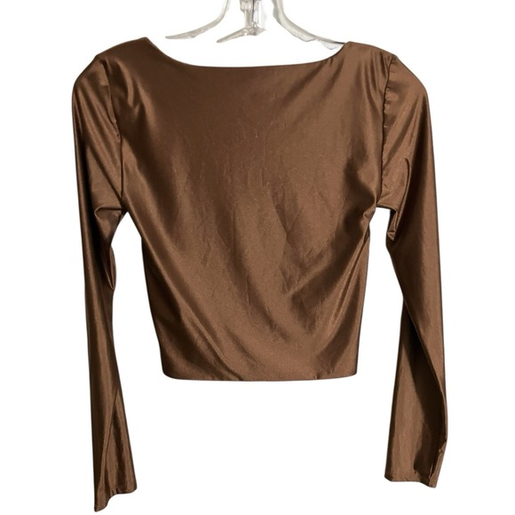 Aritzia Babaton  Cropped Satinette Squareneck Longsleeve Copper Top  Small - Picture 3 of 8